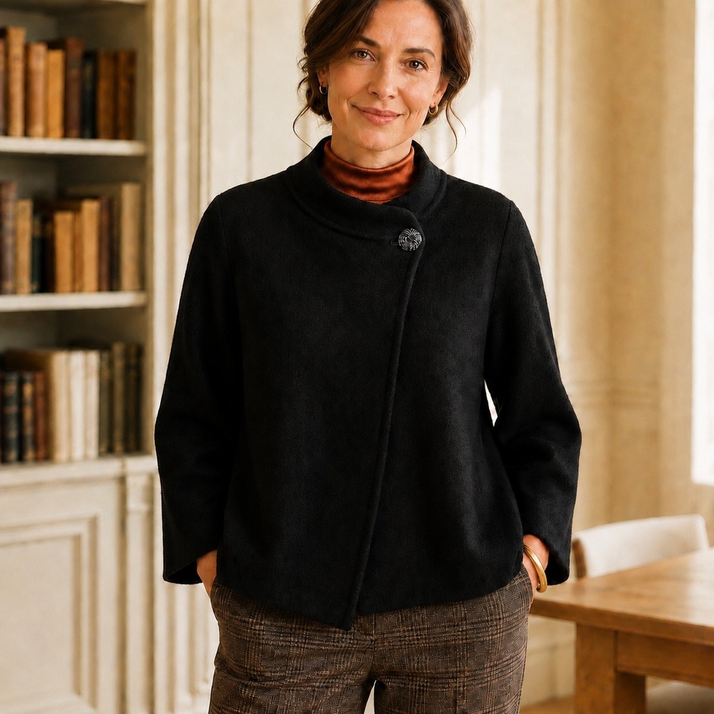 Jones New York Black Wool Blend Asymmetrical Button Cardigan 1X Quiet Luxury